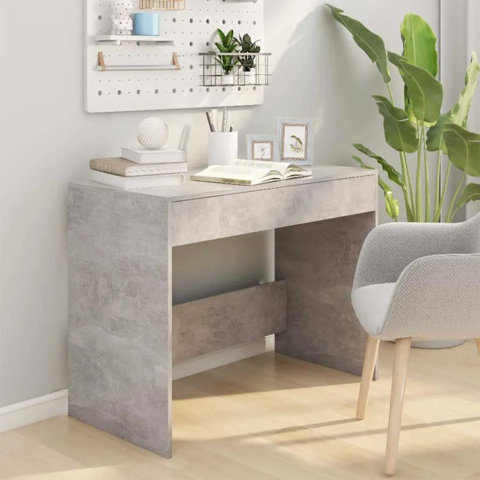 vidaXL Bureau 101x50x76,5 cm bewerkt hout betongrijs grijs, foto 3