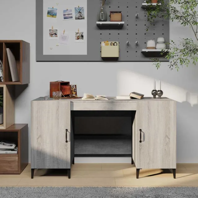 vidaXL Bureau 140x50x75 cm bewerkt hout grijs sonoma eikenkleurig, foto 2