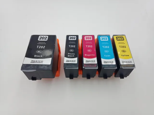 KATRIZ huismerk inkt voor Epson 1x T202XL BK + 1x T202XLPBK + 1x T202XL C + 1x T202XL M + 1x T202XL Y |(5stuks)- Met chip Zwart, Photo zwart, Cyaan, Magenta, Geel
