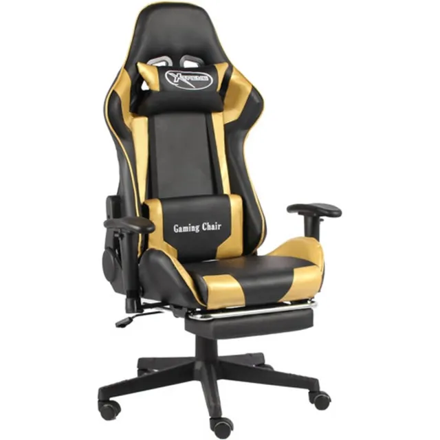 vidaXL Gamestoel - draaibaar - met - voetensteun - PVC - goudkleurig goud en zwart