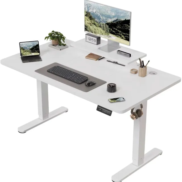 CreateEcom Bureau - Werktafel - In hoogte verstelbaar - Elektrisch - Zit/Sta Bureau - met monitorstandaard - 120 × 60 cm - wit