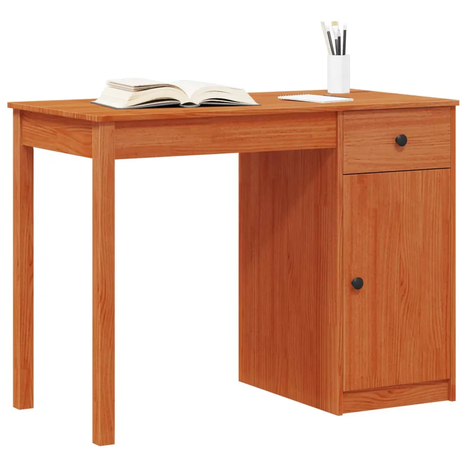 vidaXL Bureau Wasbruin 100 x 50 x 74 cm Massief grenenhout bruin, foto 3