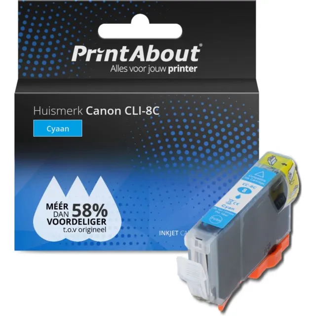 PrintAbout huismerk Inktcartridge CLI-8C Cyaan geschikt voor Canon