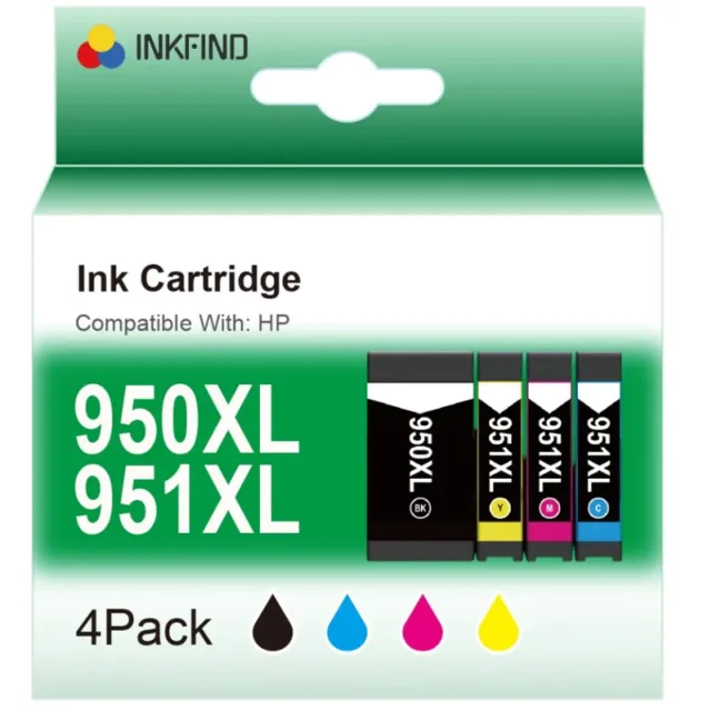 INKFIND 950XL 951XL inktcartridge voor HP 950XL HP950X HP 951XL HP951X HP 950 HP950 HP 951 HP951 inktcartridge multipack 4 stuks(1 x zwart, 1 xcyan/magenta/geel) geschikt voor HP OfficeJet PRO 8100, 8600, 8600 Plus, 8610, 8615, 8620, 8630, 8640, 8660 Zwart x 1, CYAAN x 1, MAGENTA x 1, GEEL x 1