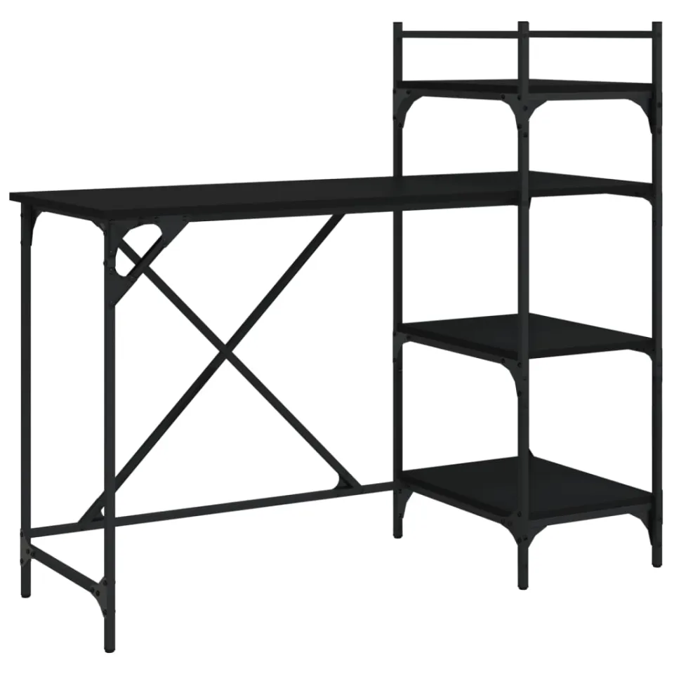vidaXL Computerbureau met schappen 120x47x109 cm zwart, foto 4