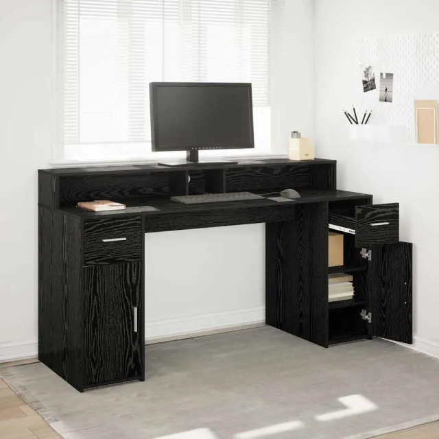 vidaXL Bureau Zwart eiken 160 x 55 x 91 cm Bewerkt hout, foto 2