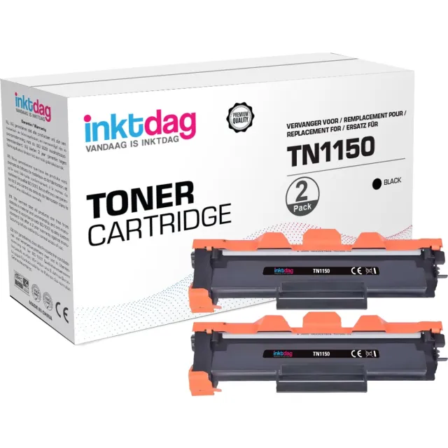 inktdag Compatibele Tonercartridge – Geschikt voor Brother TN-1150 (2-pack) | TN1150 Geschikt voor HL-L1240W - HL-L1242W - HL-1242WXL - DCP-L1640W - DCP-1642W - DCP-L16642WXL - DCP-1660W Zwart