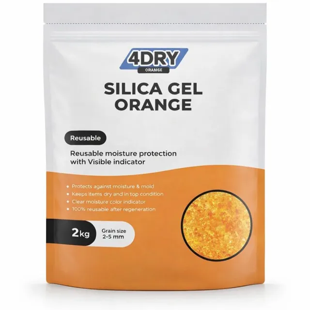 4Dry Orange Silica Gel | 2 kg | Hersluitbare zak | Silica Gel voor filamenten, elektronica, luchtfiltratie etc | Oranje 3 - 5 mm | Met indicator en herbruikbaar