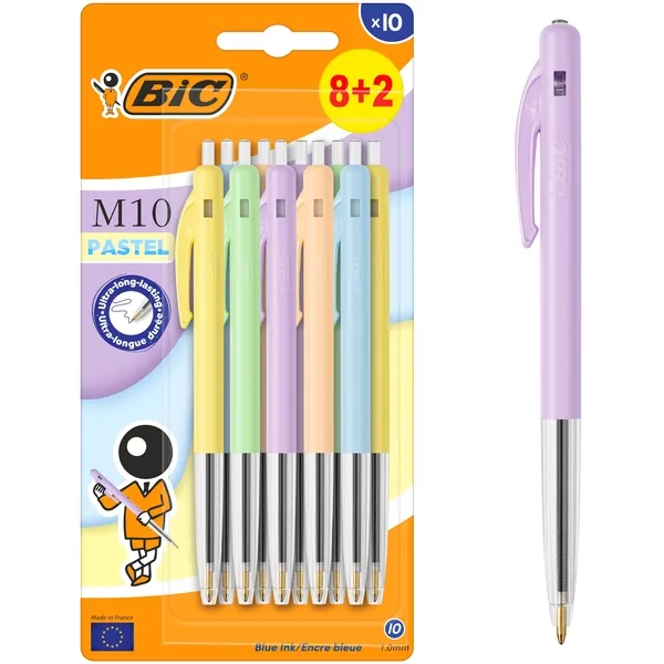 Bic Balpen Bic M10 Colors Limited Edition medium assorti 8+2 gratis blauw