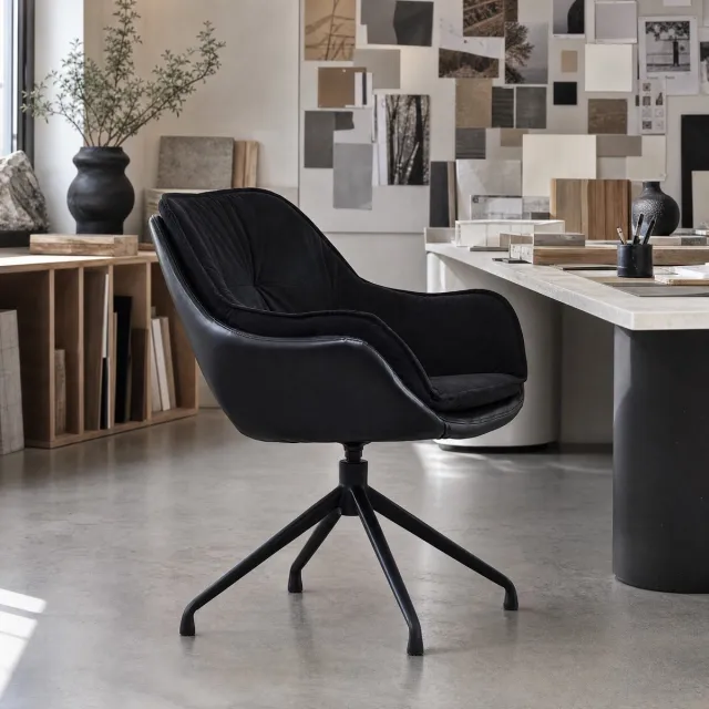 MODENUIT Bureaustoel 67,8 x 65,8 x 82,3 cm - 360° Draaibaar Met Vaste Armleuningen - Voor Woonkamer En Kantoor - Kunstleer Metaal Zwart