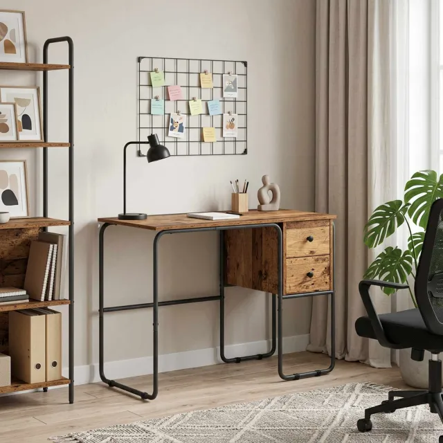 vidaXL Bureau met opbergruimte Oud hout 100 x 50 x 75 cm bruin, foto 2