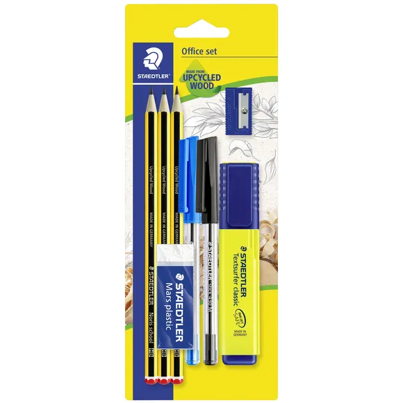 Schrijfset Staedtler 3 Noris potl HB-2 balpennen-markeerst-gum-slijper