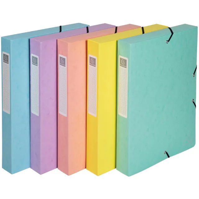 Exacompta Aquarel elastobox uit glanskarton, ft A4+, rug van 4 cm, met 3 kleppen, geassorteerde kleuren blauw