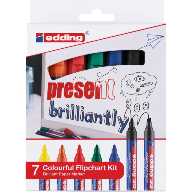 Edding Merkstift brilliant paper marker e-30 en e-33, blister met 7 stuks, assorti blauw
