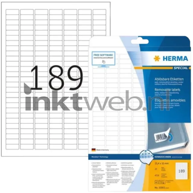 Herma 10001 Premium Verwijderbare Papieretiket 25,4 x 10mm wit (Origineel)