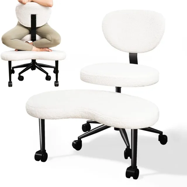 G&G bureaustoel - Meditatiestoel - Yogastoel - Ergonomische - Rugleuning - Voetsteun - In hoogte verstelbaar - Draaibaar - Wit