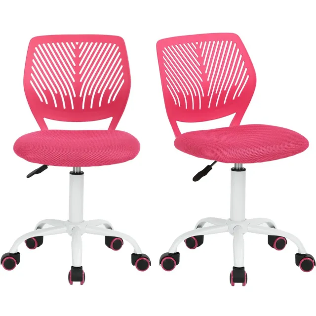 Imperatoris Bureaustoel zonder Armleuningen – Draaistoel met Wielen – Linnen Bureaustoel met Lendensteun – Make-up Stoel / Fauteuil voor Slaap- en Studeerkamer - 2 stuks Rose