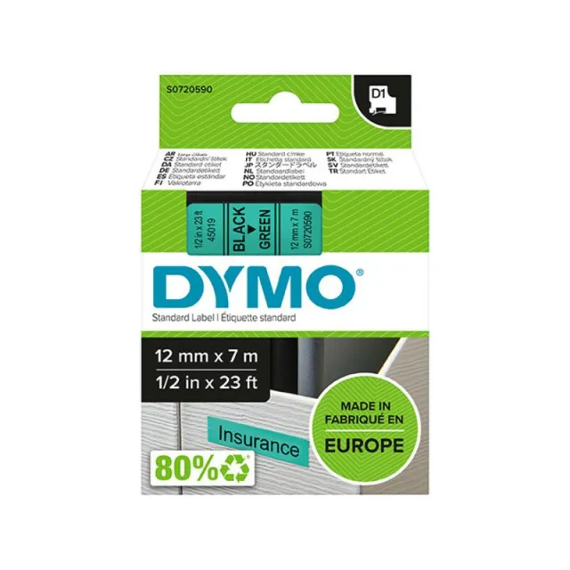 Labeltape dymo labelmanager d1 polyester 12mm Zwart op groen, foto 2
