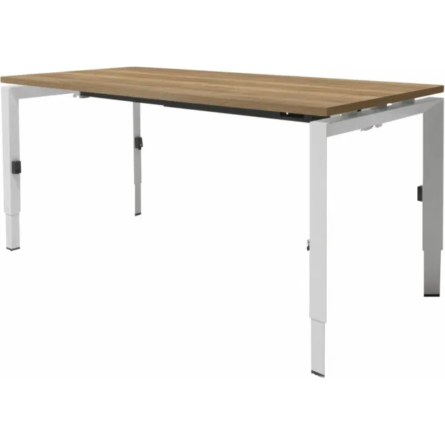 Schaffenburg Linesto N3 bureau, hoogte instelbaar (65-85cm) met 120x80cm krijtwit eiken zwevend 25mm blad en zwart (RAL9005) vierpoot N-frame (poot driehoekig 50x50x75 mm.), (met geïntegreerde kabelgoot) Zwart (RAL9005)/Wit