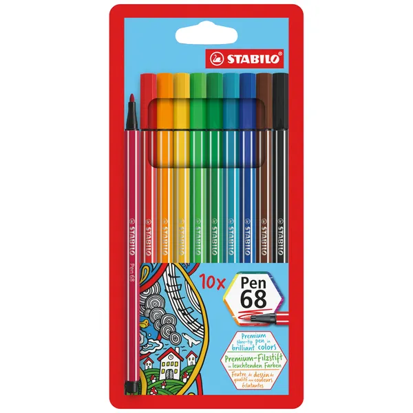 Viltstift STABILO Pen 68/10 medium assorti etui à 10 stuks