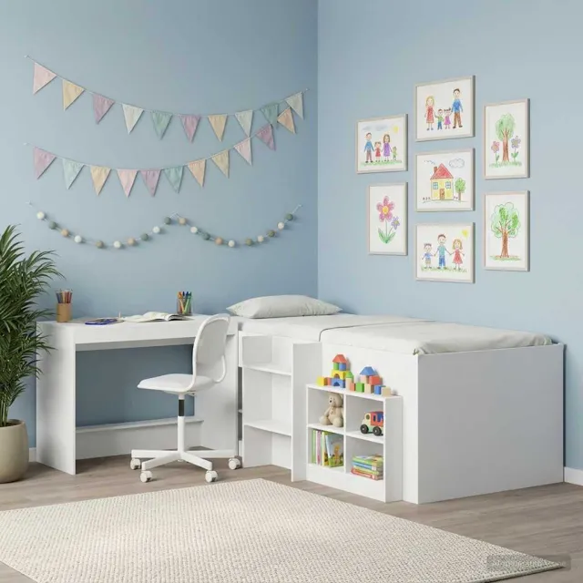vidaXL Bed Bureau Wit Bewerkt hout 100 x 45 x 75 cm, foto 2