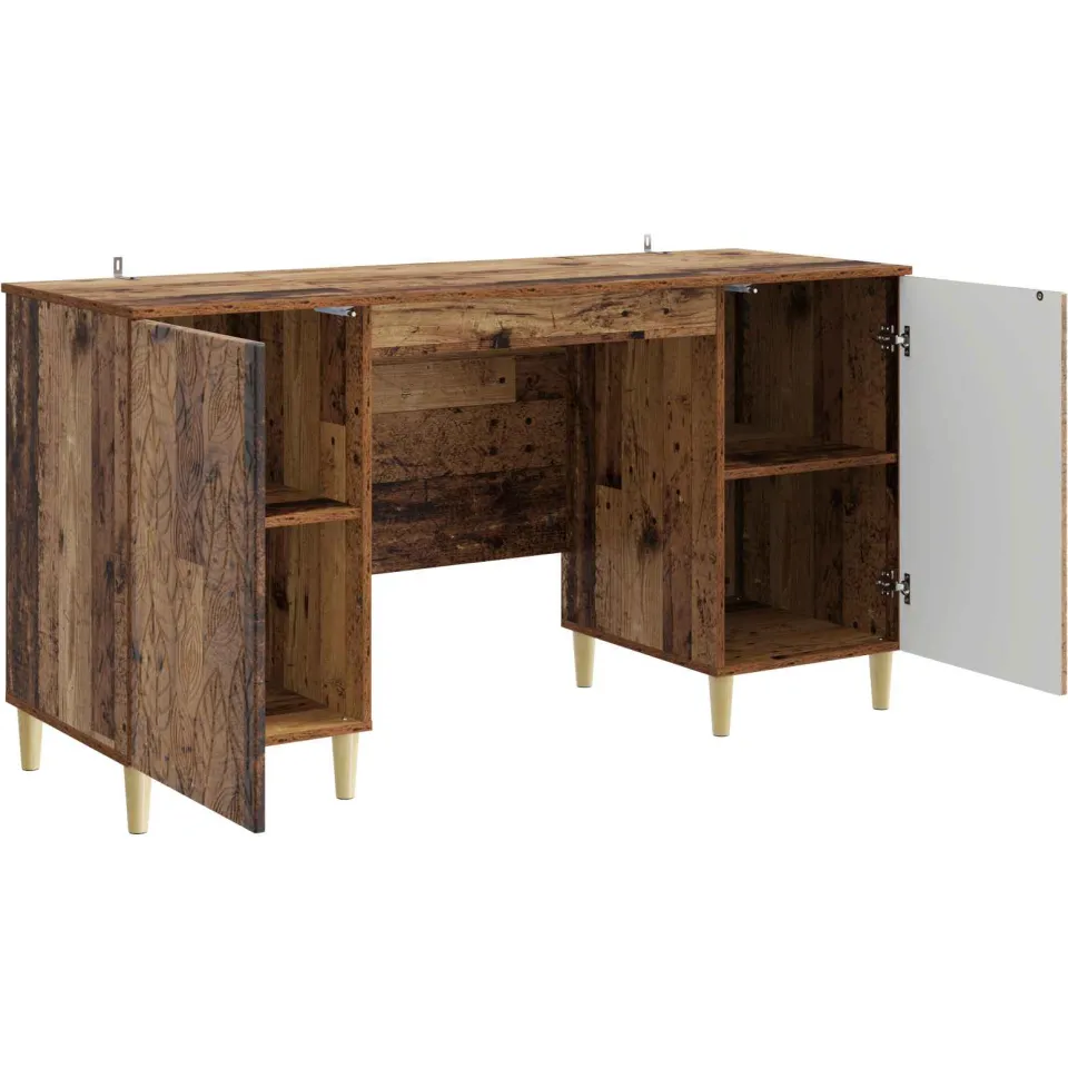 vidaXL Bureau Oud hout 142,5 x 50 x 75 cm Bewerkt hout Bruin