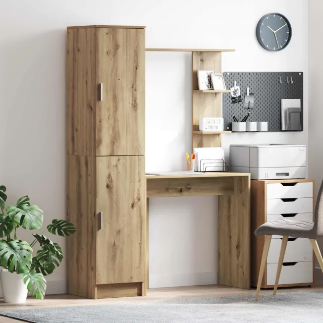 vidaXL Bureau met plank met opslag met de deur 2 st Artisan Eiken, foto 2