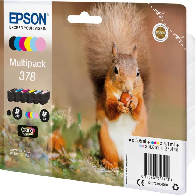 Epson inktcartridge 378, 240 - 360 pagina's, OEM C13T37884010, 6 kleuren 5 stuks Assortiment aan kleuren