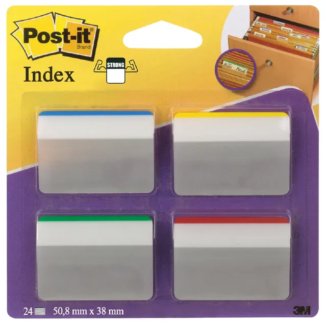 Post-it Indextabs Post-it 686A1 38x50.8mm strong gebogen assorti 24 tabs