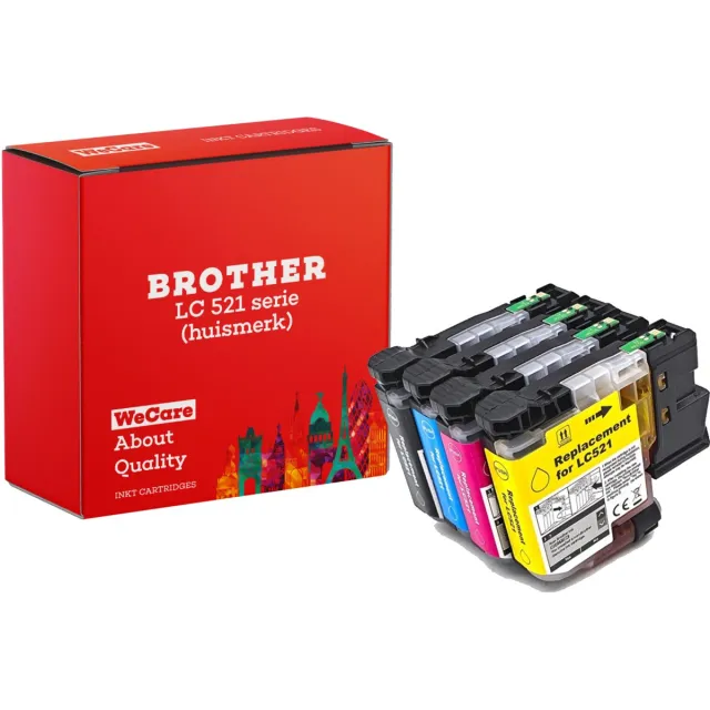 WeCare 4-pack | Huismerk geschikt voor Brother LC-521 inktcartridges - Geschikt voor DCP-J1360DW - J1260W - J1310DW - J1460DW Multipack 4 cartridges