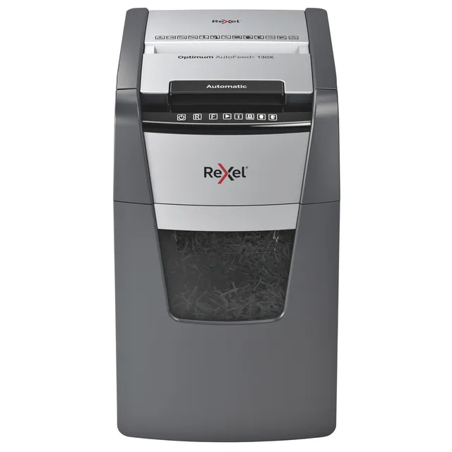 Papiervernietiger Rexel Optimum Auto+ 130X P4 snippers 4x28mm zwart