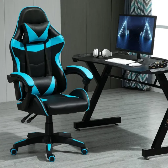 Famanu Bureaustoel in blauw, ontwerp, draaistoel geschikt voor kantoor en gaming