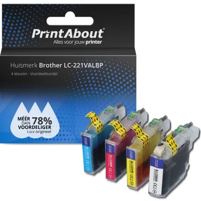 PrintAbout Huismerk Brother LC-221VALBP Inktcartridge 4-kleuren Voordeelbundel