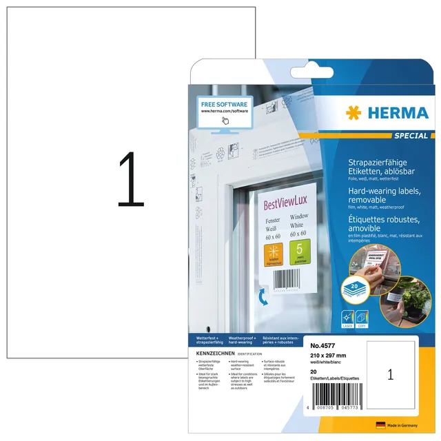 Herma Etiket HERMA 4577 210x297mm folie wit 20 stuks