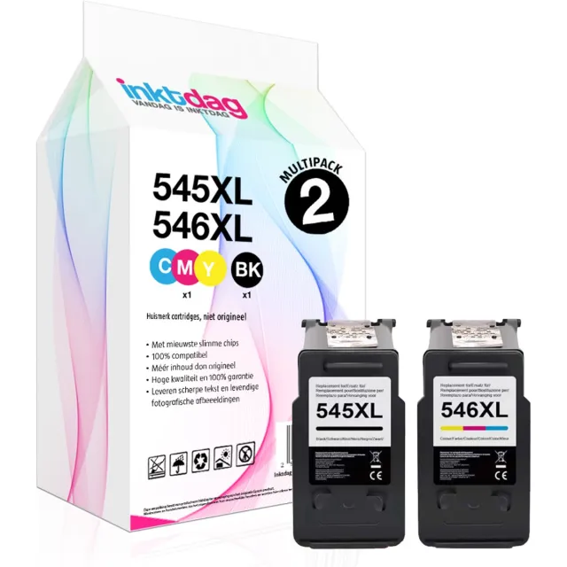 inktdag inkcartridge alternatief voor de canon inktcartridge 545 546, Canon 545 546 xl ,canon 545 XL zwart + canon 546 XL kleur 2-pack (Zwart x 1 en Kleur x 1)
