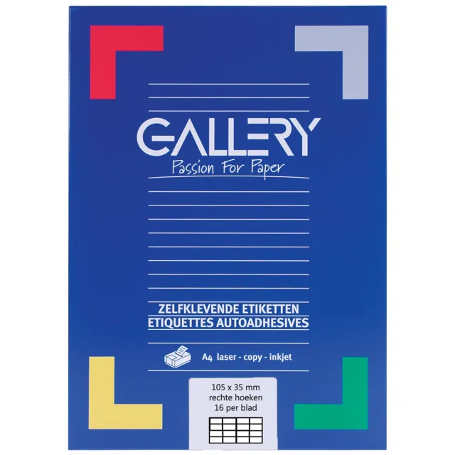 Gallery witte etiketten ft 105 x 35 mm (b x h), rechte hoeken, doos van 1.600 etiketten