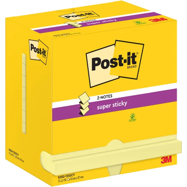 Post-it Super Sticky Z-Notes, 90 vel, ft 76 x 127 mm, geel, pak van 12 blokken