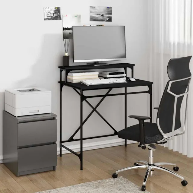 vidaXL Bureau 80x50x90 cm bewerkt hout en ijzer zwart, foto 2