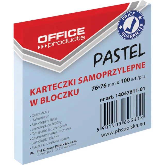 Office Products memoblok Pastel, 76 x 76 mm, 100 vel, pastelblauw