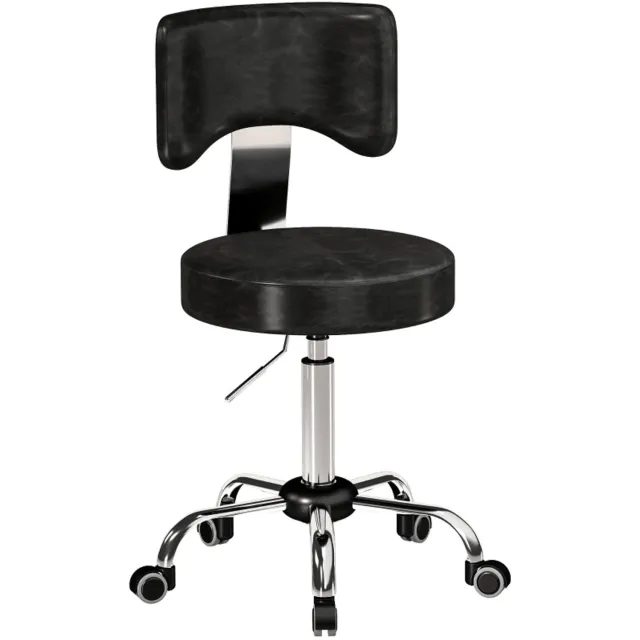 STILVORA Bureaukruk 34,5 x 34,5 cm - In Hoogte Verstelbaar en Draaibaar - Met Rugleuning en Wielen - Voor Salon en Thuis - Kunstleer - Zwart