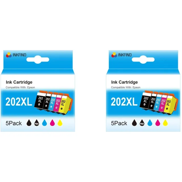 INKFIND 202XL inktcartridge voor Epson 202 202XL Epson202 Epson202XL inktcartridge multipack 10 stuks (2*5pack=Zwart x 2, foto Zwart x 2, Cyaan x 2, Magenta x 2, Geel x 2) voor Expression Premium XP 6000, XP 6005, XP 6100 en XP 6105