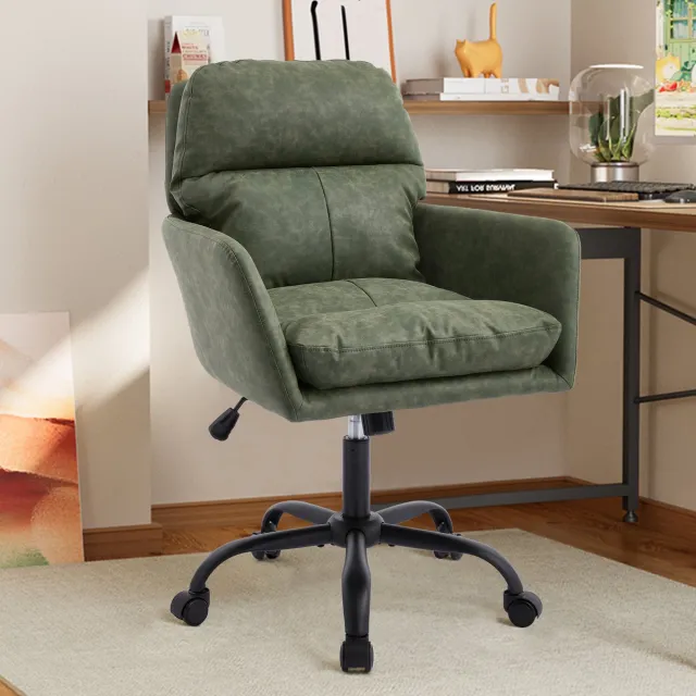 COVREO Bureaustoel 60 x 99 cm groen, kunstleer met armleuningen en wielen Green
