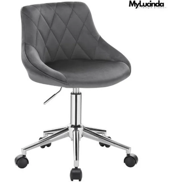 Mylucinda Fluwelen Bureaustoel – Ergonomisch & In Hoogte Verstelbaar – Draaistoel Met Wielen – Donkergrijs – Perfect Voor Thuiskantoor & Schoonheidsspecialiste