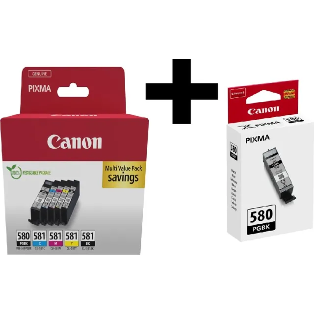 Canon PGI 580/CLI 581 - Inktcartridges - 2x Multi en Zwart + Retourzakje zwart/ cyaan/ magenta/ yellow