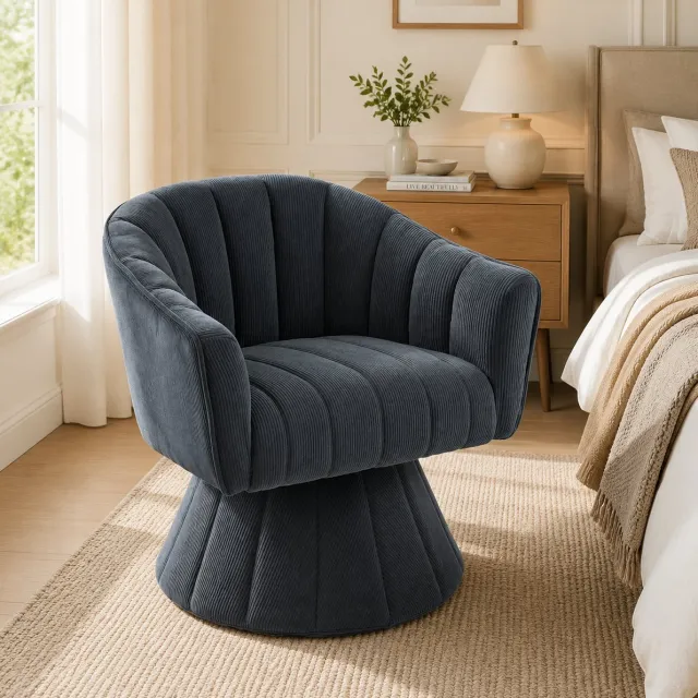 MEUNIQ 360° draaibare bureaustoel met vaste armleuningen en ribstof bekleding, 70 x 66 x 72 cm, zithoogte 43 cm, donkergrijs voor kantoor en thuiskantoor