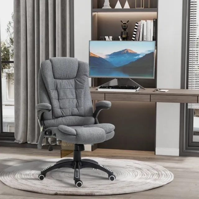 REDOM Bureaustoel - Ergonomisch met massage en verwarming - Hoogteverstelbaar en rugleuning tot 130° - 360° draaibaar met wielen - Polyester - Donkergrijs - 68 x 72 x 110-120 cm