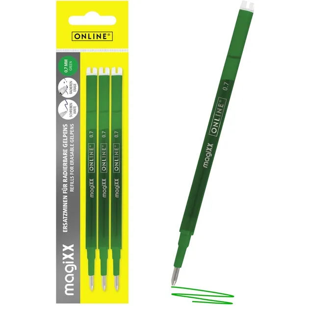 Gelschrijvervulling Online Magixx medium groen blister à 3 stuks