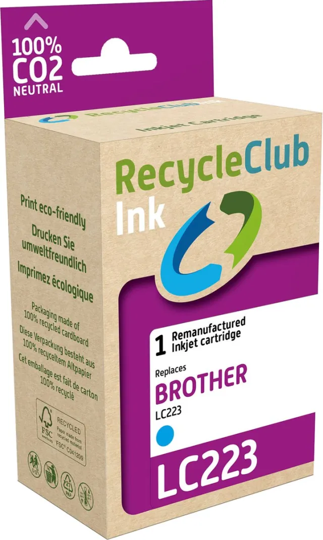 RECYCLECLUB inktcartridge - Inktpatroon - Geschikt voor Brother - Alternatief voor Brother LC-223 Cyaan Blauw 6ml - 550 pagina's