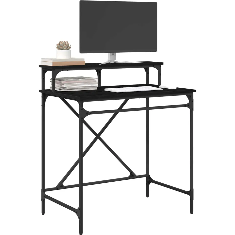 vidaXL Bureau Zwart Eiken 80 x 50 x 90 cm Bewerkt hout