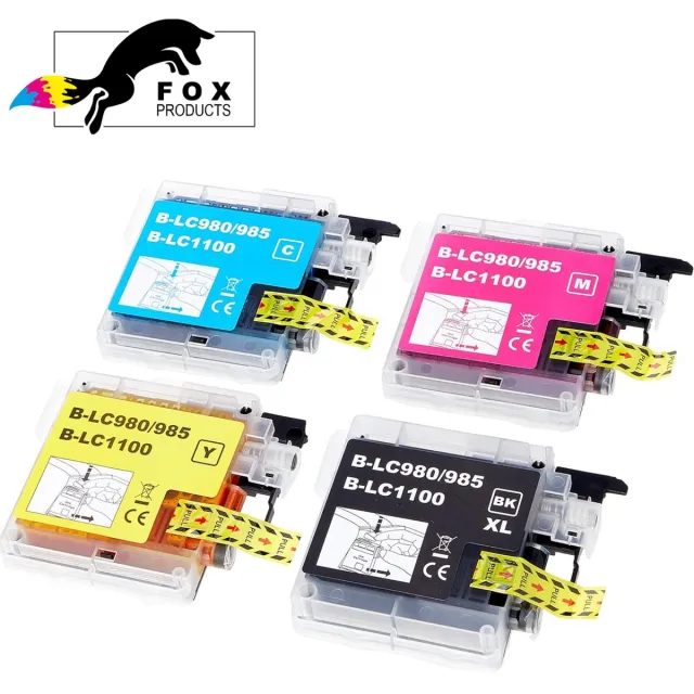 FoxProducts LC1100 LC980 LC985 - 4 stuks inktcartridge Geschikt voor Brother DCP-185 C - DCP-385 C - DCP-395 CN - DCP535 CN - DCP585 CW - DCP-6690 CW - DCP-J615 lc 980 - lc 985 - lc 1100 Cyan, Magenta, Yellow, Black